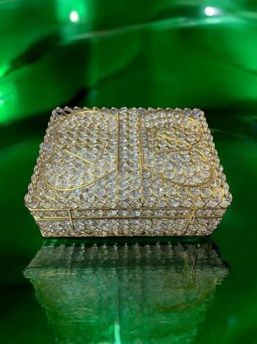 Image of Quran Box Quran |Sharif Book Reading Holder Rihal Stand | Golden Toned with Crystal Glass Beads | Quran Holder for Bride & Gifting Purpose | Size: 12 Inch, Pack of 1 K.G.N HANDICRAFTS