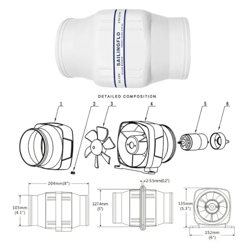 Image of 3 inch in-line Marine Bilge Air Blower 12V 130CFM Centrifugal Bilge Fan
