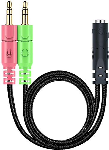 Adaptador Jack YINSAN, Cable Jack 3.5mm y Macho Macho de Nylon Trenzado Premium Cable Aux Auxiliar para auriculares para juegos, Xbox One, PS4, Smartphones y Laptop - Negro(22CM)