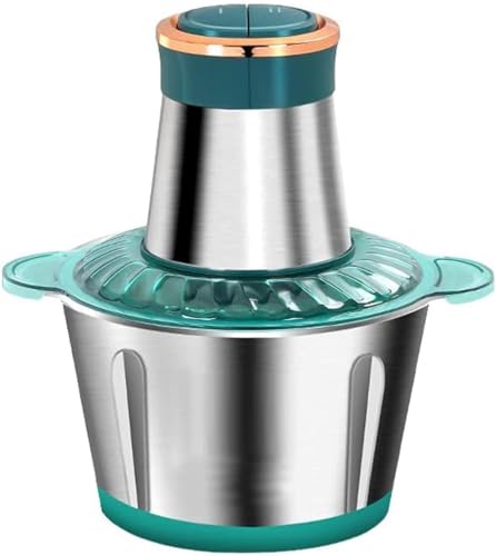 Image of Food Chopper, 2L Stainless Steel Electric Meat Grinders, Food Processor with 4 Sharp Blades for Baby Food, Meat, Nuts, Onion, Vegetables Easy Cleaning Automatic Electric Food (2L) Green