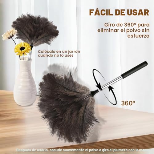 Miniatura 5 de Flintronic Plumero Extensible De Plumas De Avestruz, 39-115cm Artificial Plumero De Plumas De Avestruz, Plumas Suaves, Reutilizable, Plumero Antiestático, Para Suministros De Limpieza, Hogar