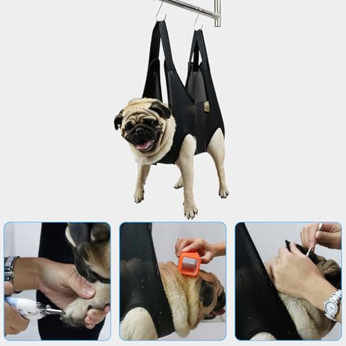 GIEEU Hundepflege-Hängematte, Haustier-Hängemattengeschirr für mittelgroße Hunde/Riesenkatzen mit verstellbarem Klettverschluss, breiter Gurt, Hundeschlingen-Halter für Nagelschneiden, Krallenpflege
