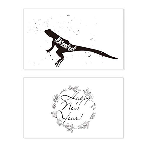 Tarjeta de año nuevo con lagarto en blanco y negro, ideal para felicitar con arte