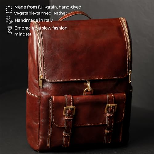 Image of Time Resistance Leather Backpack - Laptop Travel Bag Rucksack up to 15 inch - Bag for Men and Women (Brown)