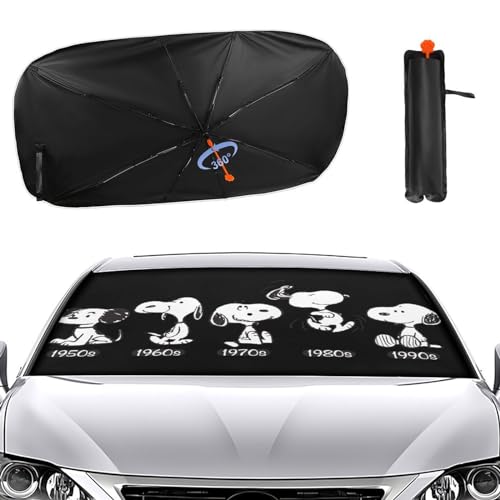 スヌーピー 車用 サンシェード 傘型 折り畳み式 フロントガラス用 車用パラソル 日よけ 遮光 強力断熱 日焼け対策 車内用品 UVカット 紫外線反射 暑さ対策 車中泊 仮眠 プライバシー保護 盗難防止 取付け簡単 収納ポーチ付き 車保護 自動車 汎用 S