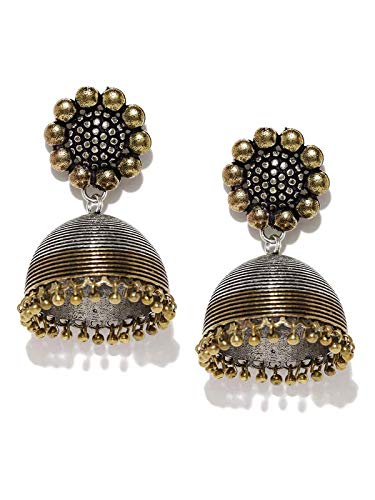 OOMPHelicious Jewellery German Oxidised Silver & Gold Dual Tone Ethnic Large Jhumka/Jhumki Earrings for Women & Girls (B08W56Z623) Amazon Price History, Amazon Price Tracker