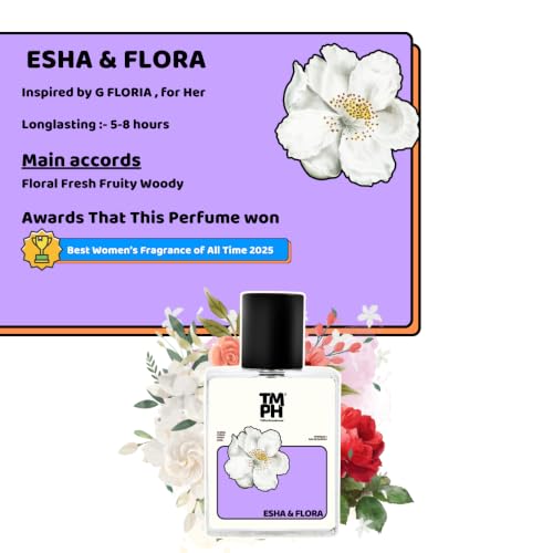 Image of TMPerfumehouse ESHA & FLORA EDP for Women | Fruity, Floral & Long Lasting Perfume Spray | Floral, Rose & Citrusy Fragrance | Luxury Gift for Her | TMPH | 50ml