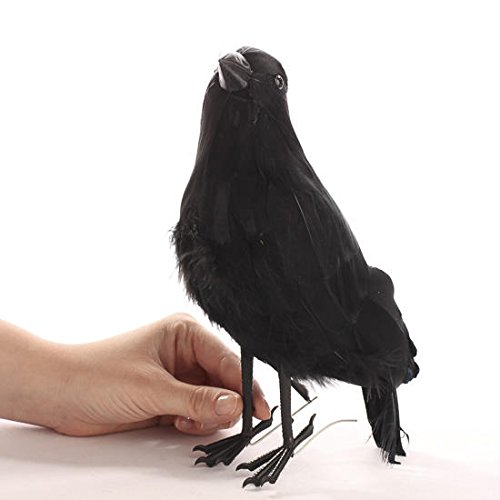 Factory Direct Craft Standing Black Feathered Artificial Raven with Attached Wire on Feet