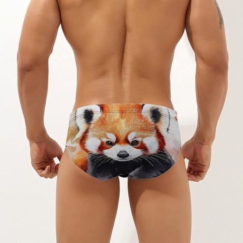 Cute Red Panda Watercolor Printed Swim Briefs for Men Sexy Bikini Swimwear Elastic Beach Trunks Bathing Suit3