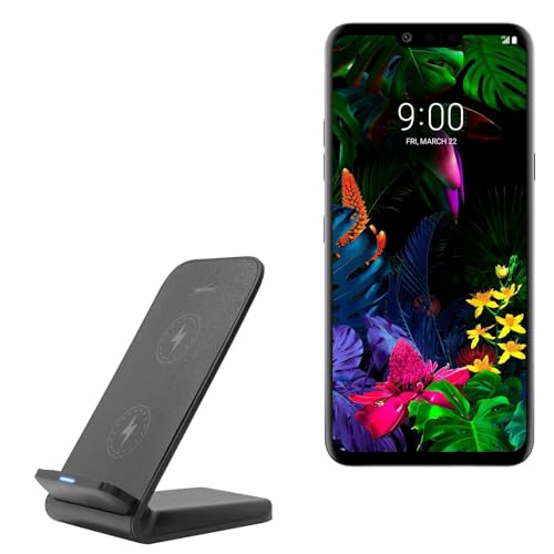 BoxWave Charger Compatible with LG G8 ThinQ - Wireless QuickCharge Stand (15W), Desktop Viewing Qi Wireless Charging - Jet Black