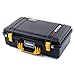 Black Pelican 1525 Air case with Yellow Handle & latches. Comes with Foam.
