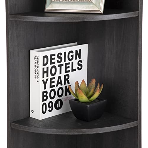 Ice Armor 5 Tier Corner Bookcase Wooden Display Bookshelf Storage Rack Multipurpose Shelving Unit For Living Room And Home Office In Distressed Black Finish #TOP7