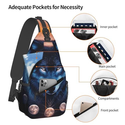 Men Women Sling Shoulder Backpack Foldable Unbalance Shoulder Chest Crossbody Bag - Space Galaxy Wolf Night Sky Anti-Theft Multipurpose Rucksack Bookbag Backpack3
