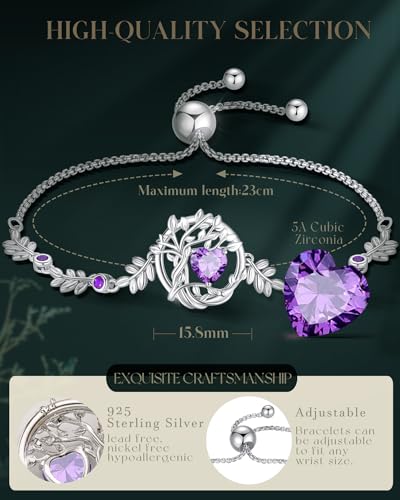 Fancime 2003609 Tree Of Life Bracelet For Women Sterling Silver Tree Jewelry Amethyst Bracelet February Birthstone Purple Gemstone Anniversary Birthday Christmas Gifts thumb #4