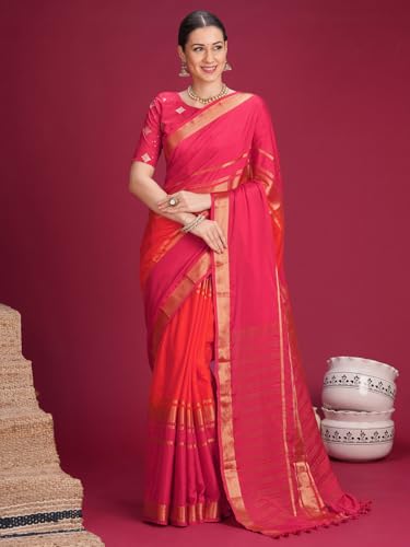 Image of AKHILAM Women's Mysore Silk Ombre Woven Design Saree With Unstitched Blouse Piece (KUSUM4101 NSM Parent)