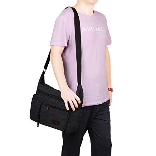 BOMKEE Waterbestendige Canvas Crossbody Bag Messenger Bag Satchel Schouder Sling Werktas Bookbag voor Mannen en Vrouwen(Zwart) - Image 8