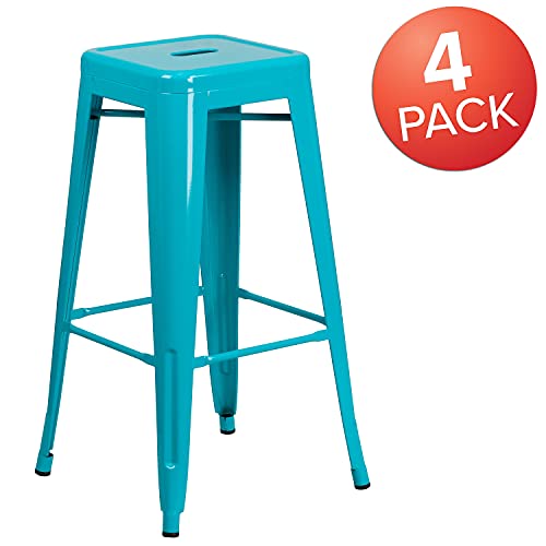 Flash Furniture Kai Commercial Grade 4 Pack 30" High Backless Crystal Teal-Blue Indoor-Outdoor Barstool by Flash Furniture - Image 3