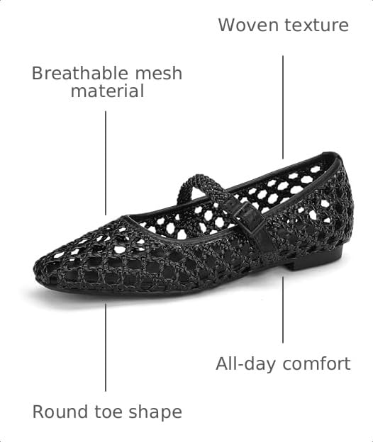 Image of Woven Mesh Ballet Flats Shoes for Women with Elastic Strap Square Toe Breathable Slip On Flat Mary Janes Dress Casual Shoes