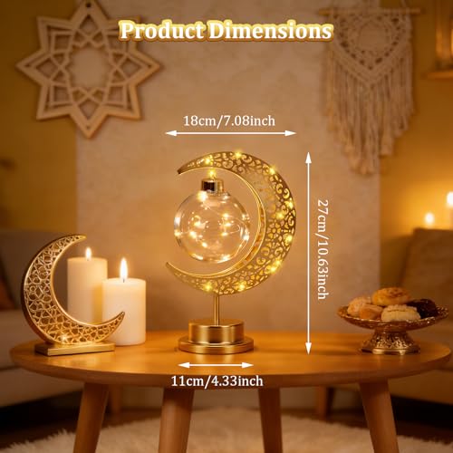 Lámpara de Mesa Luna Creciente Dorada Metal Vidrio Batería miniatura 5