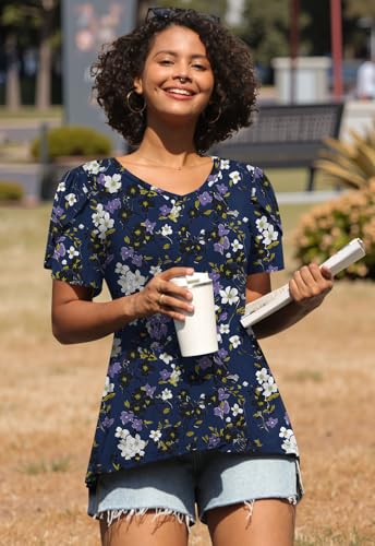 Image of CATHY 2026 Women Tops Summer Short Sleeve Tunic V Neck T-Shirts Loose Casual Floral Blouse S-4XL
