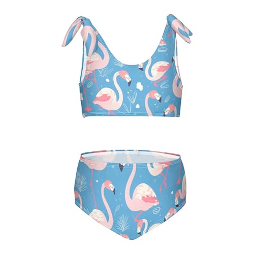 KLL Flamingo Pattern on Blue Background Girl Two Piece Bikini Set Quick-Dry Swimsuits Swimwear Adjustable Shoulder Strap