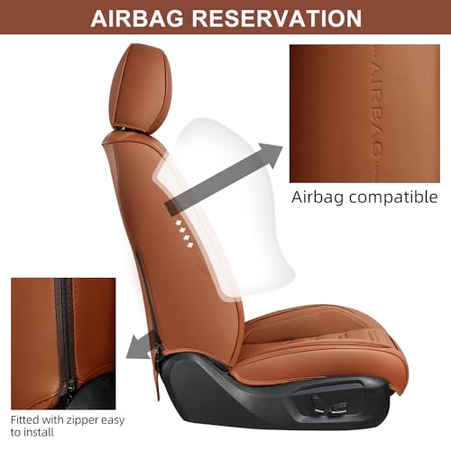 Image of TIEHESYT Car Seat Covers Full Set, Breathable Leather Automotive Front and Rear Seat Covers, Car Seat Protectors Full Set, Compatible with Most Vehicles, SUV (Brown, Front Pair and Rear)