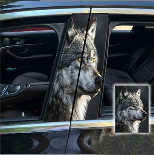 Image of 2pcs /1set Car B Pillar Sticker Decal Upgraded Vinyl Car Decals Body Side Stickers,Wolf Graphics Scratch Cover Large Sticker for Car Auto Van SUVs Trucks 19.6'' (White Brown)