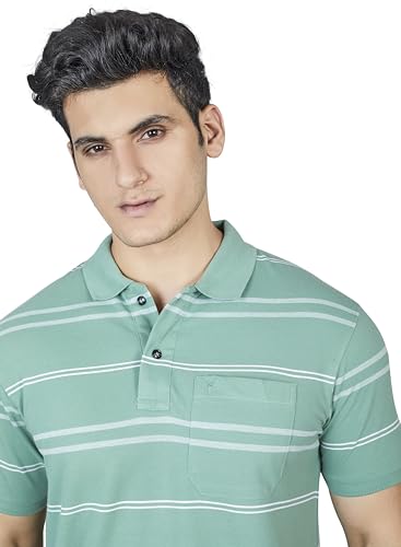 Image of PRORIDERS Half Sleeve 100% Pure Cotton Fabric Collared Regular Fit Men's Polo Striper Tshirt with Pocket for Casual wear