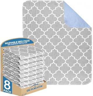 OUTCREATOR® Bed Pads for Incontinence Mattress Protector, 8 Pack Anti-Slip Waterproof Pads (18" x 24") for Toddlers Kids Adults Pets Pee Pads and Machine Washable Absorbency and Leak Proof Edge（Gray）