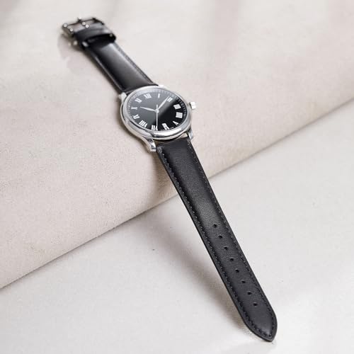 Afany Leather Watch Band for Men and Women, Quick Release Watch Strap, Black Replacement Watchband-18mm 19mm 20mm 21mm 22mm 24mm