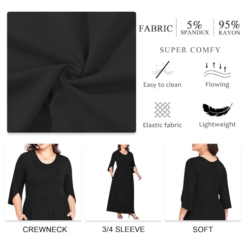 TAOHUADAO Women's Summer Plus Size Dresses Crewneck Ruffle 3/4 Sleeve Casual Maxi Dress4