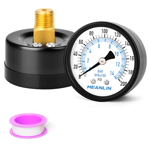 Image of MEANLIN MEASURE 0-200Psi Well Pump Pressure Gauge 1 /4 inch NPT 2 inch FACE DIAL for Air Compressor Air Regulator Water Filter Back Mount, with Teflon Tape