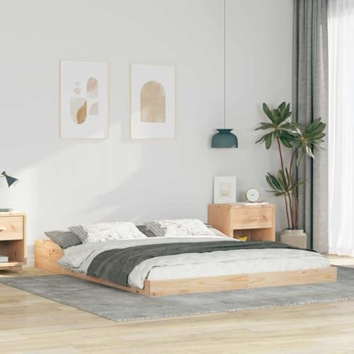 vidaXL Modernes Plattformbett aus Naturholz 160 x 200 cm - Massivholz in Braun, mit festem Lattenrost, kein Boxspring nötig, für 2 Personen,...