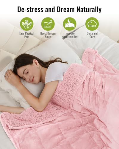Uttermara Sherpa Fleece Weighted Blanket 12 lbs for Adult, Unicolor Ultra-Soft Fleece and Sherpa, Dual Sided Cozy Plush Blanket for Sofa Bed, 48 x 72 inches, Pink