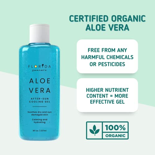Aloe Vera Gel By Florida Suncare - Organic Aloe Vera Gel For Skin, Face And Hair - 98% Pure Aloe Vera Moisturizer For Face - Non-Sticky, Xanthan Free Natural #TOP1
