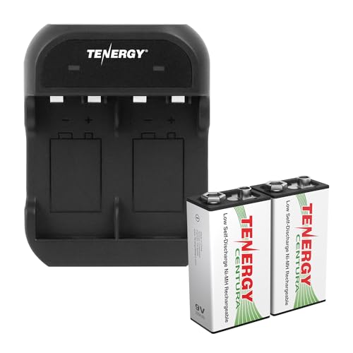 Tenergy TN141 2 Bay 9V Smart Charger with 2 Pack Centura Low Self-Discharge 9V NiMH Rechargeable Batteries