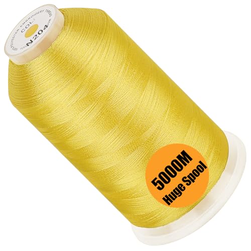Image of New brothread - Single Huge Spool 5000M Each Polyester Embroidery Machine Thread 40WT for Commercial and Domestic Machines - Yellow (Janome Color)