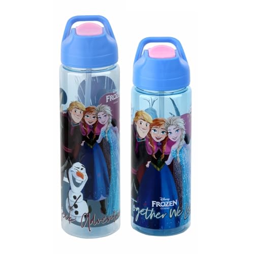 Image of SKi Homeware Plastic GLIDE Sipper Bottles Combo|800 ML + 650 ML|for School,Sports|Teens & Kids|set of 2 bottles|Leakproof,Pop-up Sipper with Handle|Mickey & Friends Frozen,Multicolour