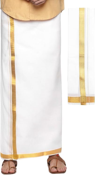 Baumwoll-Dhoti Und Angavastram-Set Für Männer Südindisches Veshti Mundu Gamcha Lungi Traditionelles Kleid