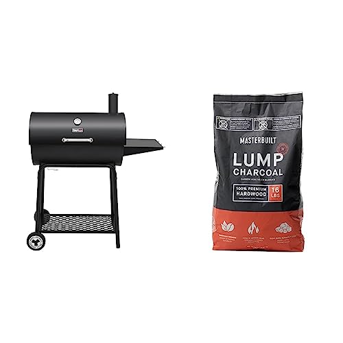 Image of Royal Gourmet CC1830 30 Barrel Charcoal Grill with Side Table, 627 Square Inches, Outdoor Backyard, Patio and Parties, Black | Masterbuilt MB20091621 Lump Charcoal 16 Pound, Black