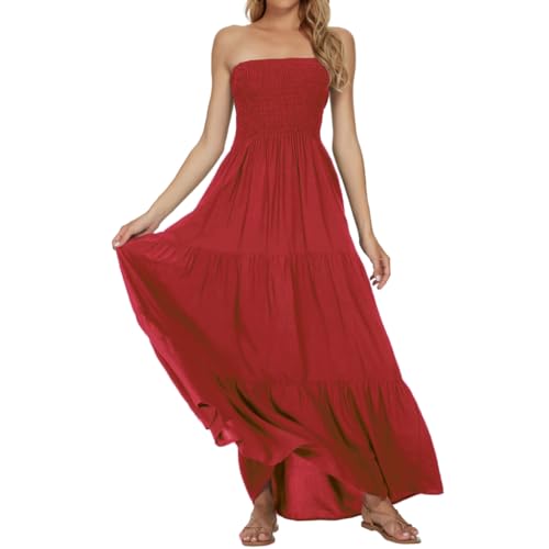 Image of Women's Summer Strapless Tube Top Maxi Dresses Off Shoulder Boho Beach Long Dress