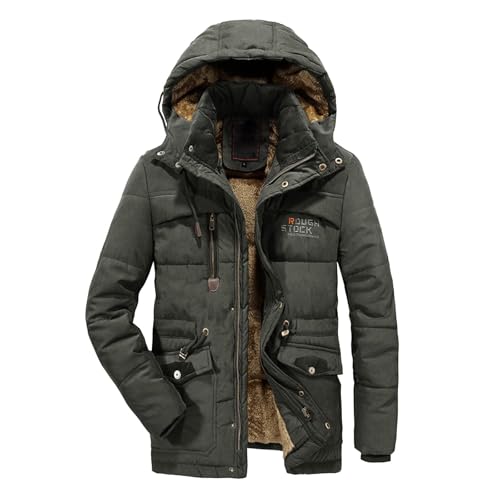 Generisch Chaqueta acolchada de invierno para hombre, longitud media, tamaño grande, estilo casual, abrigo cálido, Verde militar., L