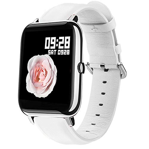 Compatible for Popglory Smartwatch Band, Youkei Genuine Leather Replacement Strap Watchband Compatible for Popglory P22 / Donerton Smartwatch / FirYawee Smartwatch / Virmee VT3 / itouch air 3 40mm (White)