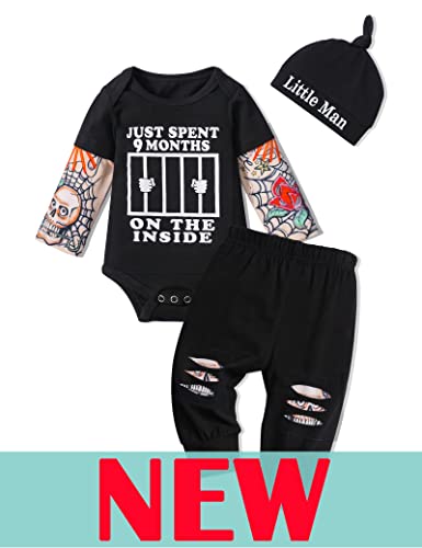 Image of Newborn Baby Boy Cotton Fake Tattoo Sleeve Romper Rockabilly Bodysuits Outfits Clothes