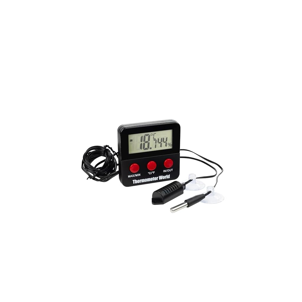 Thermomètre hygromètre numérique pour reptiles avec 2 sondes à distance pour mesurer l&rsquo;humidité et la température – Convient également pour un réservoir de serpent ou de lézard – Accessoires