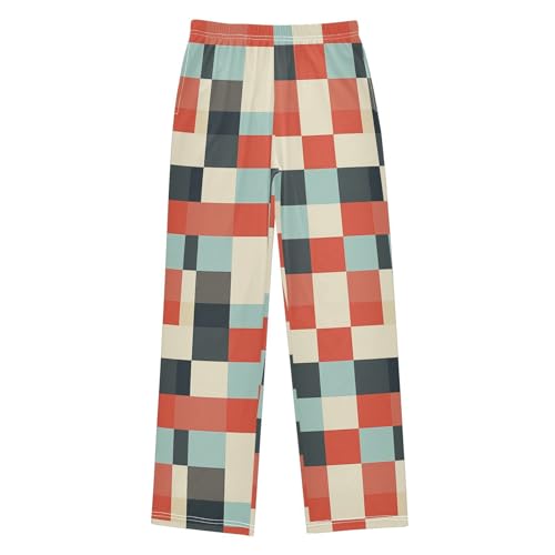 Boys' Pants Irregular Red Blue Checkerboard Long Bottoms Jogger Pants Elastic Waist Trousers with Pockets S-XL