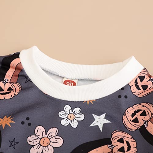 Popolar Toddler Baby Boy Girl Halloween Crewneck Oversized Sweatshirt Pumpkin Print Romper Pullover Tops One Piece Outfits(Pumpkin Rainbow, 18-24 Months) #TOP3