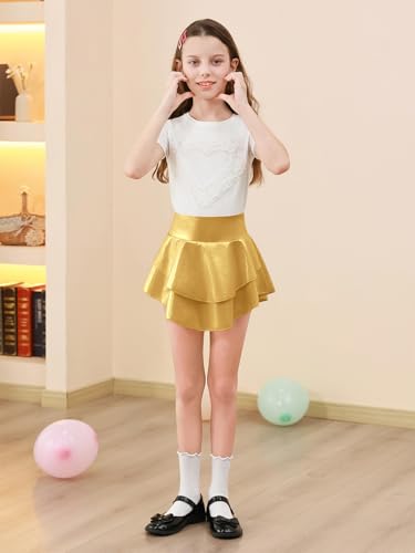 Image of Haloumoning Girls Metallic Skater Skort Kids Shiny Scooter Skirt 4-14 Years | High Waisted, Dance Skorts