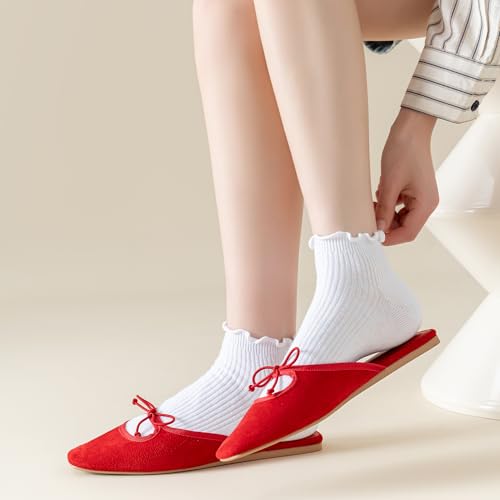 Image of Mcool Mary Womens Ankle Ruffle Socks Casual Cotton Frilly Breathable Cute Knit Lettuce Trim No Show Socks 6 Pack