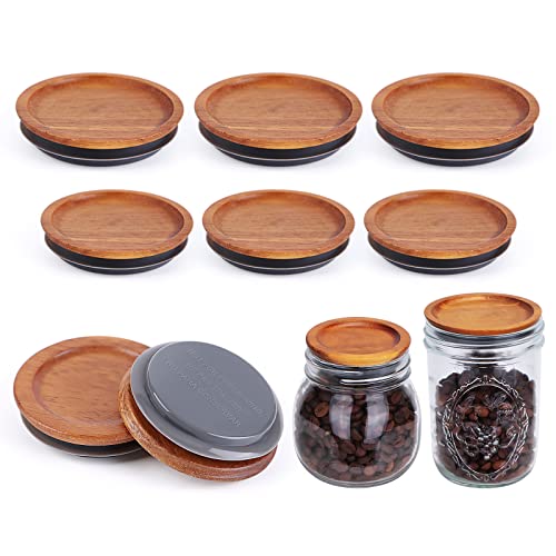 3Pack Regular Mouth and 3Pack Wide Mouth Mason Jar Lids Acacia Wooden Storage Canning Jar Lids Ball Jars Bamboo Wooden Lids with Airtight Silicone Seal, Brown
